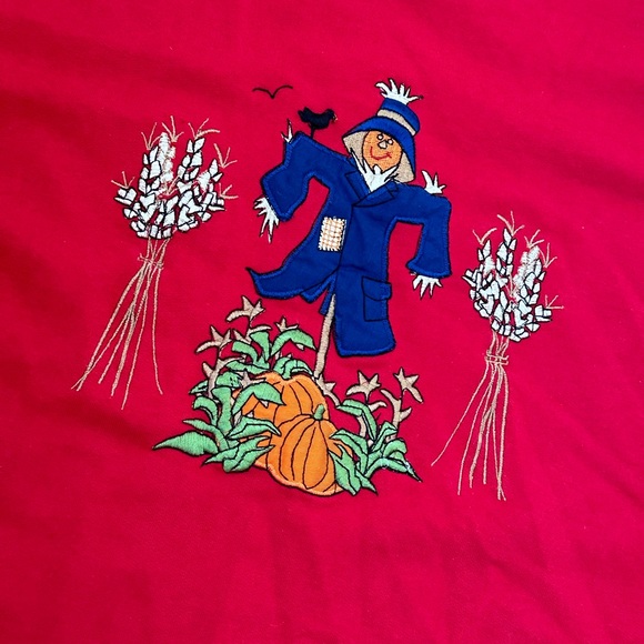 Vintage Womens Fall Scarecrow appliqué Sweatshirt shoulder pads Size XL - Picture 2 of 9